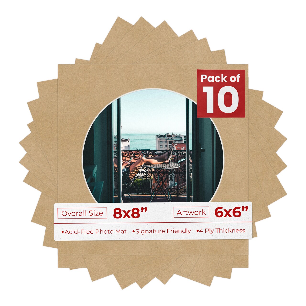 Beige Suede Mat Board for 8x8 Frames - Circle Opening for 6x6 Photos